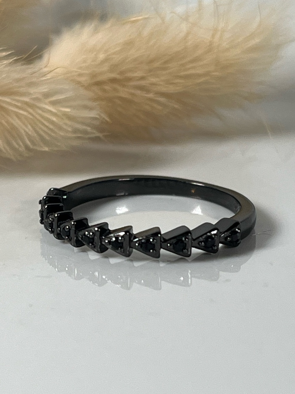 Black Rhodium Plated 925 Sterling Silver Cubic Zirconia Size 8 Stacker Band Ring